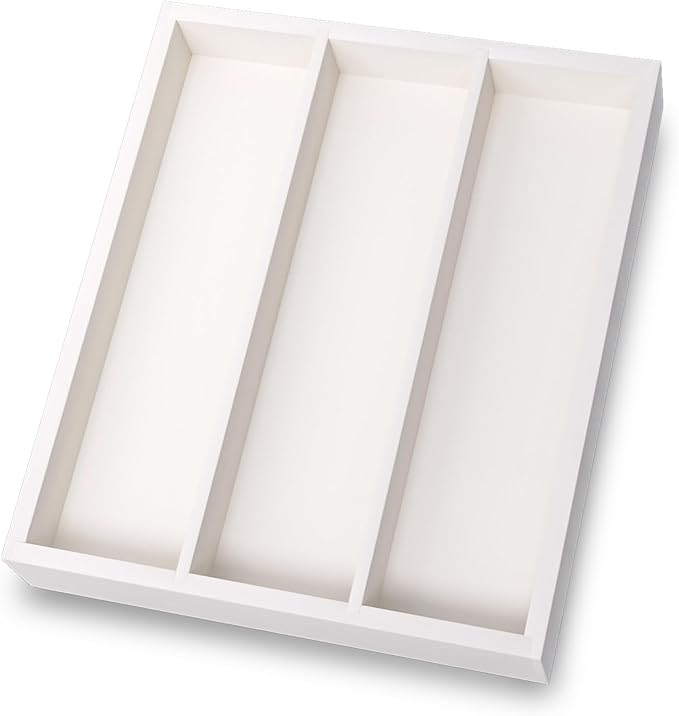 Fibogollo Silverware Organizer Bamboo Kitchen Drawer Organizer, Flatware Organizer Tray for Kitchen, Flatware, Utensils(White)