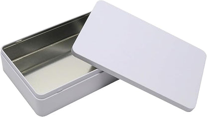 White Metal Tin Box with Lid, 8.5 x 5.3 x 1.9 Inch Rectangular Empty Tin Box for Home Storage