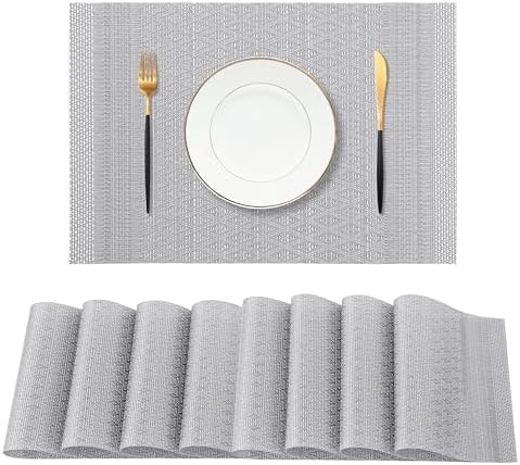 Leetaltree Lunar Grey Placemats Set of 8 - Heat Resistant Non-Slip Place mats for Dining Table, Washable Durable PVC Vinyl Woven Table Mats（Lunar Grey, 8） by Leetaltree-ArtatEveryTable