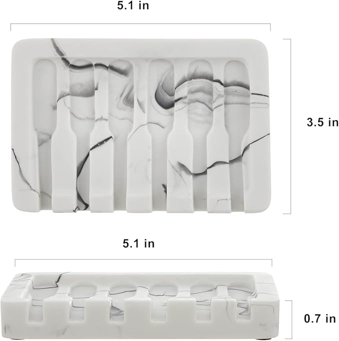 INIUNIK Self Draining Soap Dish - Marble Look Soap Holder Tray Savers Box Container Sponge Holder for Bathroom Shower Kitchen, White
