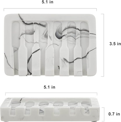 INIUNIK Self Draining Soap Dish - Marble Look Soap Holder Tray Savers Box Container Sponge Holder for Bathroom Shower Kitchen, White