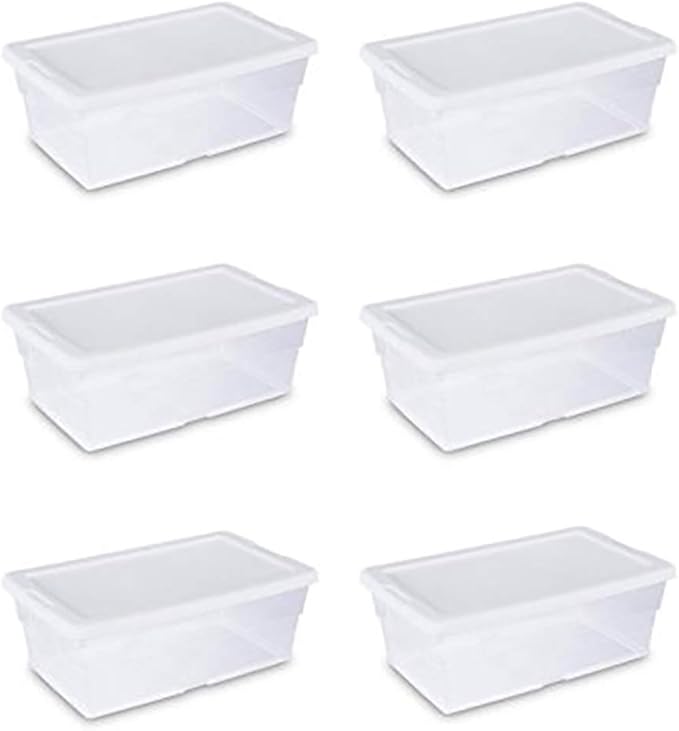 Sterilite 16428012 6 Quart/5.7 Liter Storage Box, White Lid with Clear Base (Pack of 6)
