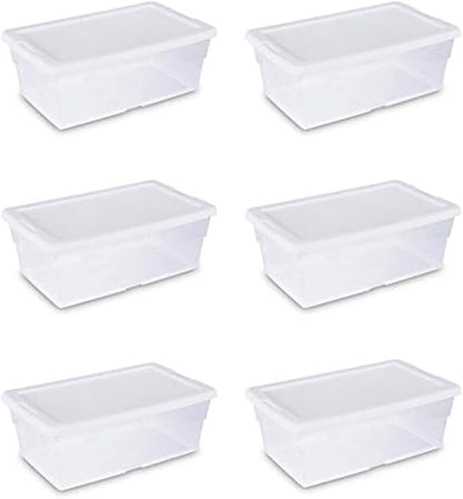 Sterilite 16428012 6 Quart/5.7 Liter Storage Box, White Lid with Clear Base (Pack of 6)