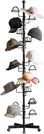 Freestanding Hats Rack Stand with 25 Customizable Circular Hooks Metal Hat Rack Hats Tree Organizer Rack Display Standing Floor Hat Stand for Home Store Commercial, Black