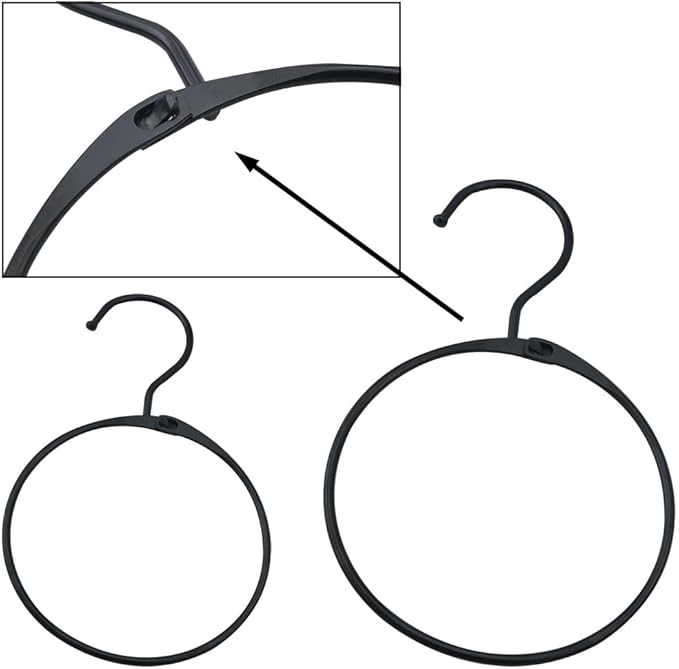 3PCS 120mm Diameter Black Metal Openable Scarf Hooks Clothes Hanger Closet Storage Activity Loop Anti Skid Large Scarf Holder for Hanging Belt Baseball Cap Bag Jewellery