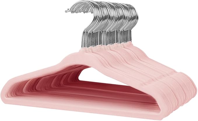 Stormix Baby Velvet Hangers, 50 Pack Children's Clothes Hangers Non-Slip Kids Hangers for Infant/Toddler Pink