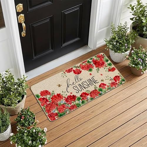 Baccessor Spring Summer Doormat 17x36 inch, Geranium Welcome Door Mat Rug for Floor Non Slip Rubber Backing Holiday Decor for Indoor Outdoor - Image 4