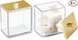 mDesign Plastic Rectangle Apothecary Canister - Organizer for Bathroom Vanity Countertop Shelf Decor - Holds Cotton Swabs, Soap, Makeup, Bath Salts - Lumiere Collection - 2 Pack - Clear/Gold