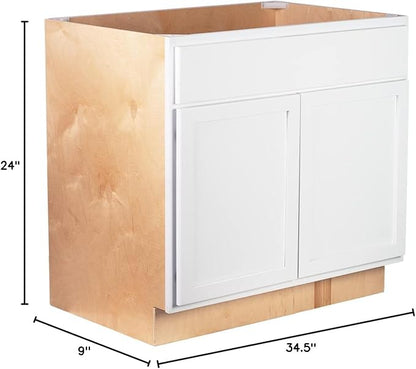 Quicklock RTA (Ready-to-Assemble) | Base Kitchen Cabinets - Shaker Style | Made in America (Pure White, 36" Wx34.5 Hx24 D Sink Base)