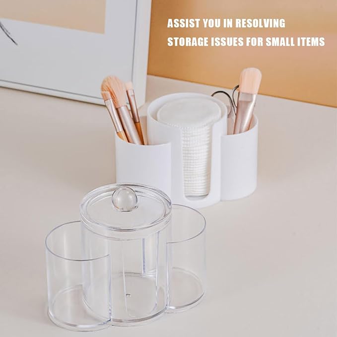 3-in-1 Q-Tip Holder for Bathroom – Premium Vanity Organizer Canister with Dustproof Lid for Cotton Swabs, Balls and Pads, Countertop Storage Container（White）