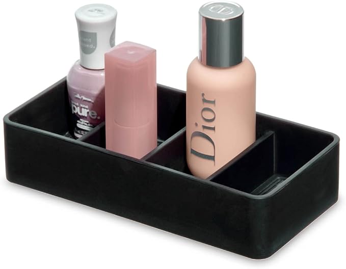 iDesign The Sarah Tanno Collection 4 Slot Silicone Cosmetic Drawer Organizer, Black