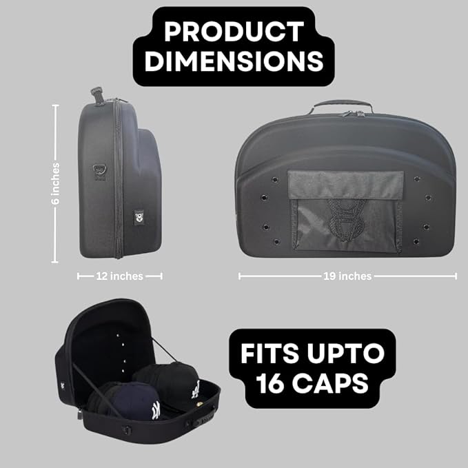 Homiegear Cap Carrier Case - Nylon and Crush-Proof Neoprene - Spacious Storage for Hats, Snap Back and Fitted Caps - Fits up to 14 Headwear - Removable Shoulder Strap, Eyelets for Ventilation – Black