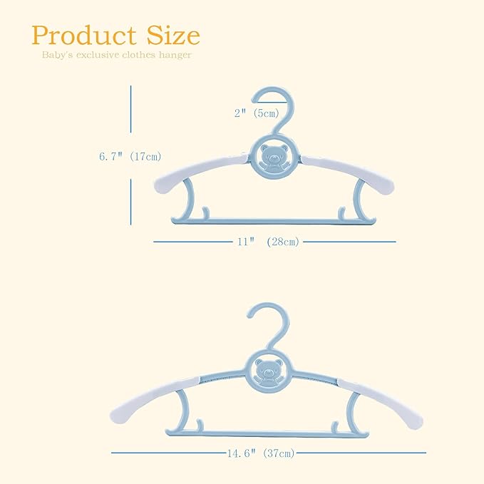 JSF Adjustable Baby Hangers, 20pcs Toddler Kids Child Nursery Closet Hangers - Non-Slip, Extendable, Ideal for Newborn Clothes (Colourful Bear Design)