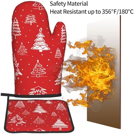 Winter Trees Oven Mitts and Pot Holders Sets Santa Red Prints Oven Mitts Heat Resistant Holiday Snow Kitchen Gloves Hot Pads Two Piece Set for Cooking Baking Grilling BBQ Xmas Festive Gift - Image 5