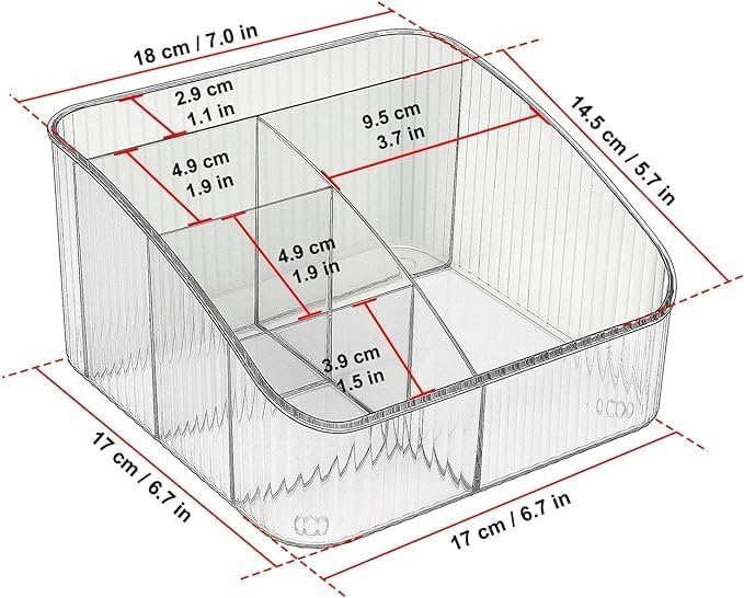 JessLab Makeup Organizer, PET Skincare Organizer with 5-Compartment Cosmetic Storage Makeup Organizer for Desk Wardrobe Bathroom Vanity Countertop, Transparent