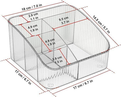 JessLab Makeup Organizer, PET Skincare Organizer with 5-Compartment Cosmetic Storage Makeup Organizer for Desk Wardrobe Bathroom Vanity Countertop, Transparent
