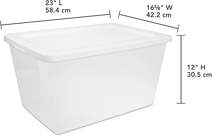 58 Quart Clear Storage Bin with Snap-on White Lid, Storage Container, 2 Pack