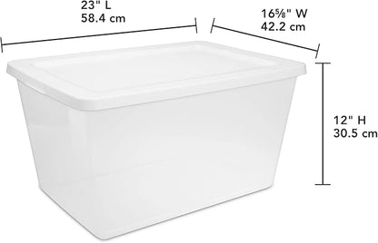 58 Quart Clear Storage Bin with Snap-on White Lid, Storage Container, 2 Pack