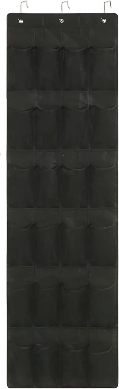 Black Shoe Hanger for Door 24 Mesh Pocket Over the Door Shoe Organizer Space Saving Hanging Storage Holder with Hooks 64x19 Inch