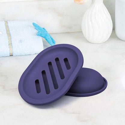 Soap Dish with Water Drainage Design for Drying and Saving Soap, Bathroom Kitchen Sponges Holder (Purple - Oval) 2 Pack