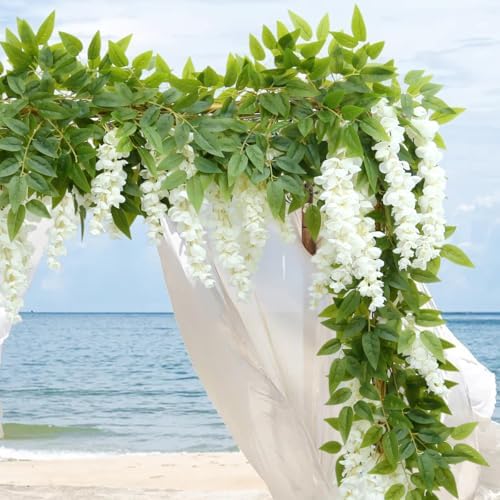 4 Pcs Two-Tone Flower Vine Artificial Wisteria Garland Silk Faux Hanging - Image 5
