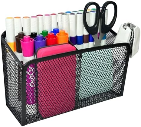 Magnetic Pen Holder for Refrigerator, Strong Magnets Dry Erase Marker Holder for Whiteboard, Mesh Basket for School Locker Organizer, Pencil Cup for Office Classroom (Black, 1 Pack) by Unknown