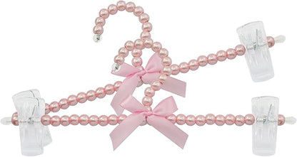 XGNG 2PCS Pearl Plastic Bowknot Clothes Rack with Clip Artificial Hangers Pearl Pants Hangers for Trousers, Jeans, Skirts, Pink