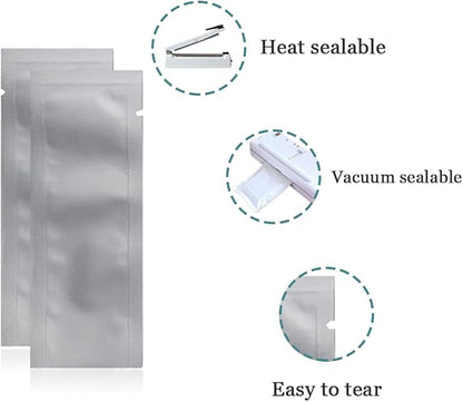 PABCK 100 Pcs 2.55x6.7 inch (Inside Size 2.15x6.3 inch) Coffee Powder Food Storage Heat Sealable 3.34mil Mylar Pure Foil Bag Vacuum Pouch Travel Packets for Sample Shampoo Liquids Toiletries Packaging