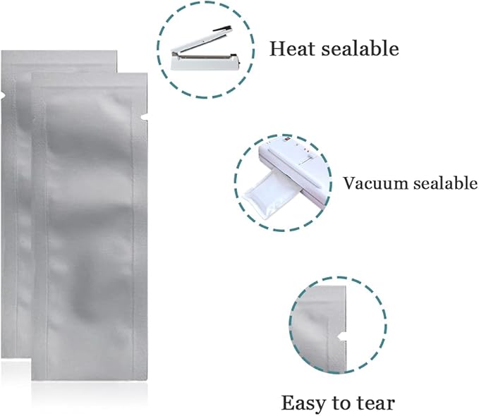 PABCK 100Pcs 1.57x5.51 inch(Inside Size 1.18x5.12 inch) Coffee Powder Food Storage Heat Sealable 3.34mil Mylar Pure Foil Bag Vacuum Pouch Travel Packets for Sample Shampoo Liquids Toiletries Packaging