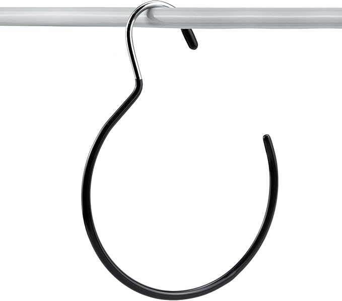 5 Pcs Scarf Ring Hangers Non-Slip Belt Holder With Hook - Organizers for Ties, Scarves, Belts, Tank Tops - Wardrobe Storage Rack Closet Accessory Hangers, Black