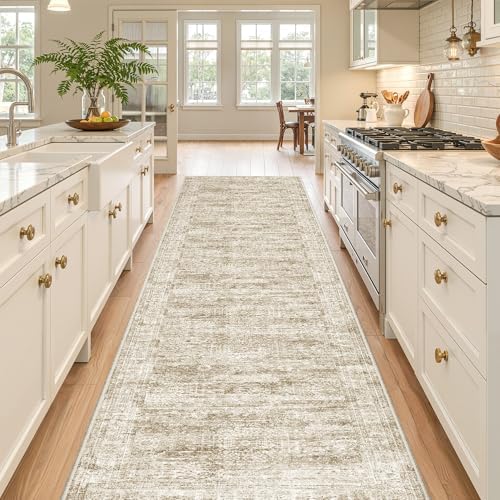 2'6 x 10' Runner Rug Non Slip,Washable Kitchen Rugs,Brown - Image 3