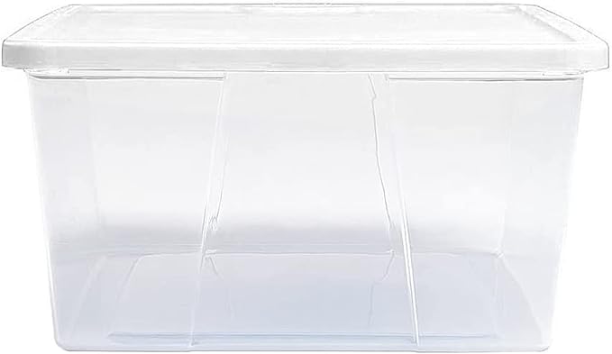 HOMZ 4-Pack Snaplock, Small Clear Plastic Storage Organizer Bins w/Lids, 12 Quart, White - Stackable Container Boxes for Bedroom, Bathroom, Garage, and Office Organization