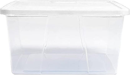 HOMZ 4-Pack Snaplock, Small Clear Plastic Storage Organizer Bins w/Lids, 12 Quart, White - Stackable Container Boxes for Bedroom, Bathroom, Garage, and Office Organization
