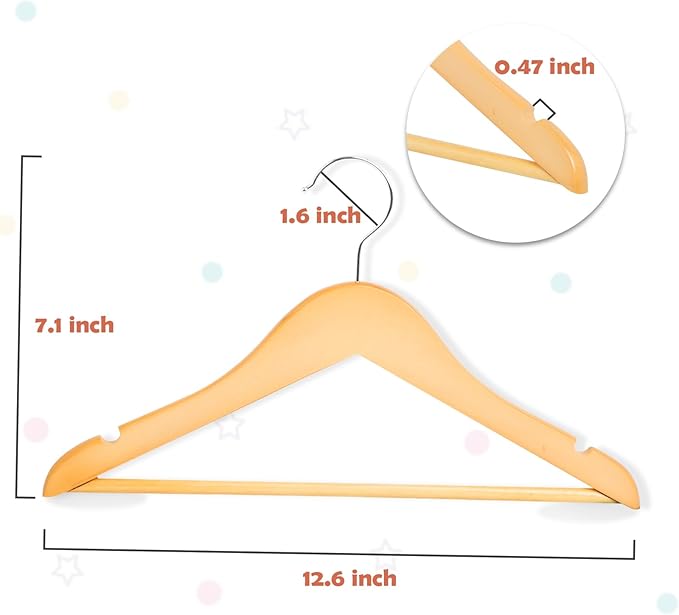 Baby Hangers, 20 Pack Natural Wooden Kids Hangers for Closet, Premium Children's Clothes Hangers with 360° Swivel Hook
