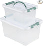 2-Pack Plastic Lidded Storage Box with Handle, Organizing Container with Lid and Latching Buckles (7 Quart/14 Quart)
