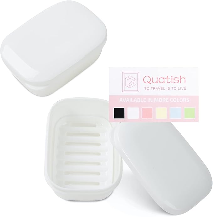 Quatish 2 Pack Travel Soap Container, Leakproof Soap Holder with Lid, Travel Bar Soap Holder, Soap Case for Camping Gym Travel, Portable Soap Box for Bathroom, White