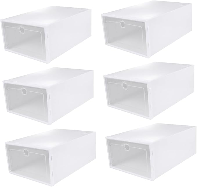 SOLUSTRE 6Pcs Transparent Shoe Storage Box Material Organizer for High Heels Sneakers and Boots Stackable Design for Easy Access and Quick Visibility White Lid