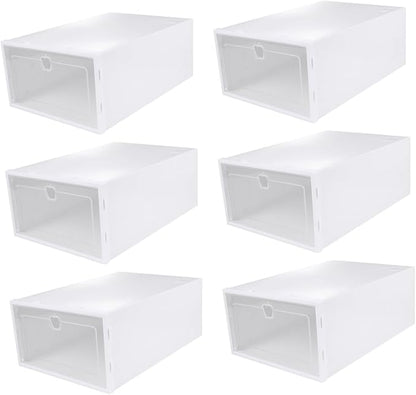SOLUSTRE 6Pcs Transparent Shoe Storage Box Material Organizer for High Heels Sneakers and Boots Stackable Design for Easy Access and Quick Visibility White Lid