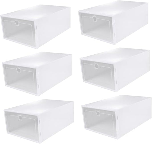 SOLUSTRE 6Pcs Transparent Shoe Storage Box Material Organizer for High Heels Sneakers and Boots Stackable Design for Easy Access and Quick Visibility White Lid