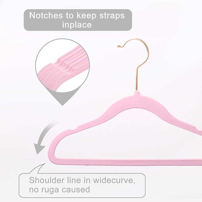 MIZGI Baby Velvet Hangers,Non-Slip Kids & Toddler Hangers,11.8 Inch Hangers for Baby Clothes,Pack of 50（Pink/Silver）