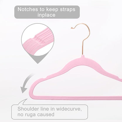 MIZGI Baby Velvet Hangers,Non-Slip Kids & Toddler Hangers,11.8 Inch Hangers for Baby Clothes,Pack of 50（Pink/Silver）