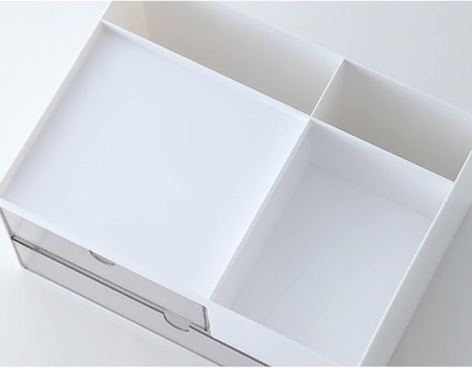 MILULUGO Makeup Organizer with 2 Drawers, Desk Organizer, 4 Compartments, Cosmetics Storage Box for nail polish,Lipstick, Brushes, Jewelry, Skincare, Bathroom Organization Boxes - White