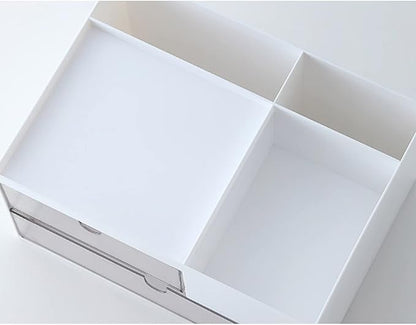 MILULUGO Makeup Organizer with 2 Drawers, Desk Organizer, 4 Compartments, Cosmetics Storage Box for nail polish,Lipstick, Brushes, Jewelry, Skincare, Bathroom Organization Boxes - White