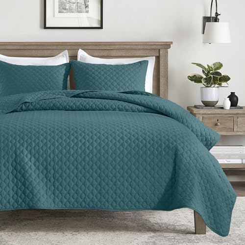 HORIMOTE HOME Quilt Queen Size Teal Blue, Lightweight Quilts for Summer Ultra-Soft Microfiber Modern Style Quilted Clouds Pattern Bedspread Quit Set 3 Pieces(1 Quilt and 2 Pillow Shams) by HORIMOTEHOME