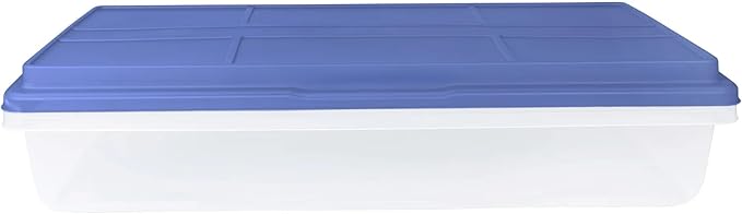 63-Quart Clear Latching Storage Bin with Secure Smoke Blue Lid, Durable Plastic Container for Home Organization