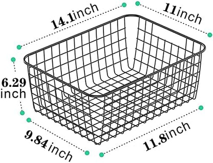 Metal Black Large Wire Basket Food Storage Organizer,pantry organizers and storage for Organizing Kitchen Cabinets potato onion, 2 Pack