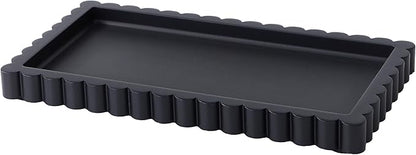 Scalloped Bathroom Vanity Tray for Countertop- Small Concrete Modern Industrial Minimalist Counter Vanity Organizer Tray for Dresser- Decorative Tray-11.8"L x 6.37"W x 1"H- Charcoal Black- Water-proof