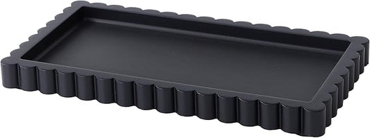 Scalloped Bathroom Vanity Tray for Countertop- Small Concrete Modern Industrial Minimalist Counter Vanity Organizer Tray for Dresser- Decorative Tray-11.8"L x 6.37"W x 1"H- Charcoal Black- Water-proof