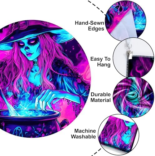 BVBOX Blacklight Halloween Tapestry Horror Moon Night Scary Cemetery Pumpkin Lantern Halloween Tapestry Wall Hanging Skull Horror Poster Banners for Bedroom Livingroom (Witch, 79L x 59W, Unframed) - Image 6