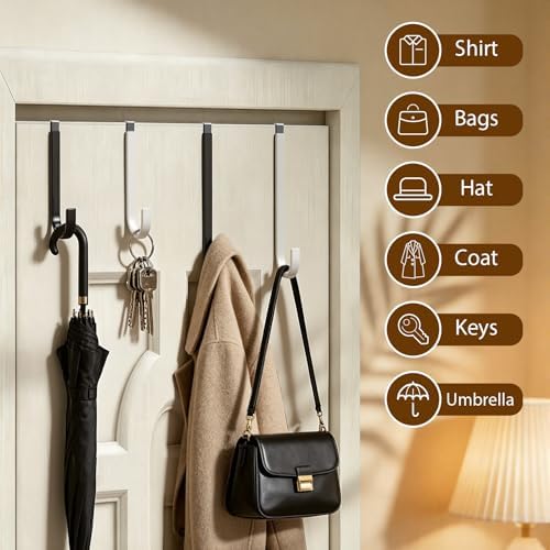 Over the Door Hooks, Anti-Scratch Over the Door Hanger for Towels, Robes, Jackets and Keys, Heavy-Duty Storage Solution for Bathrooms, Bedrooms, Kitchens, Laundry Rooms, and Closets. - Image 3